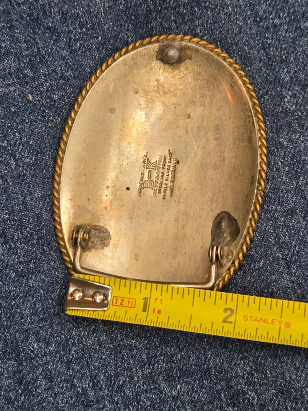 Vintage B-K Silversmith Hand Engraved Sterling Silver Front Saddle Belt Buckle